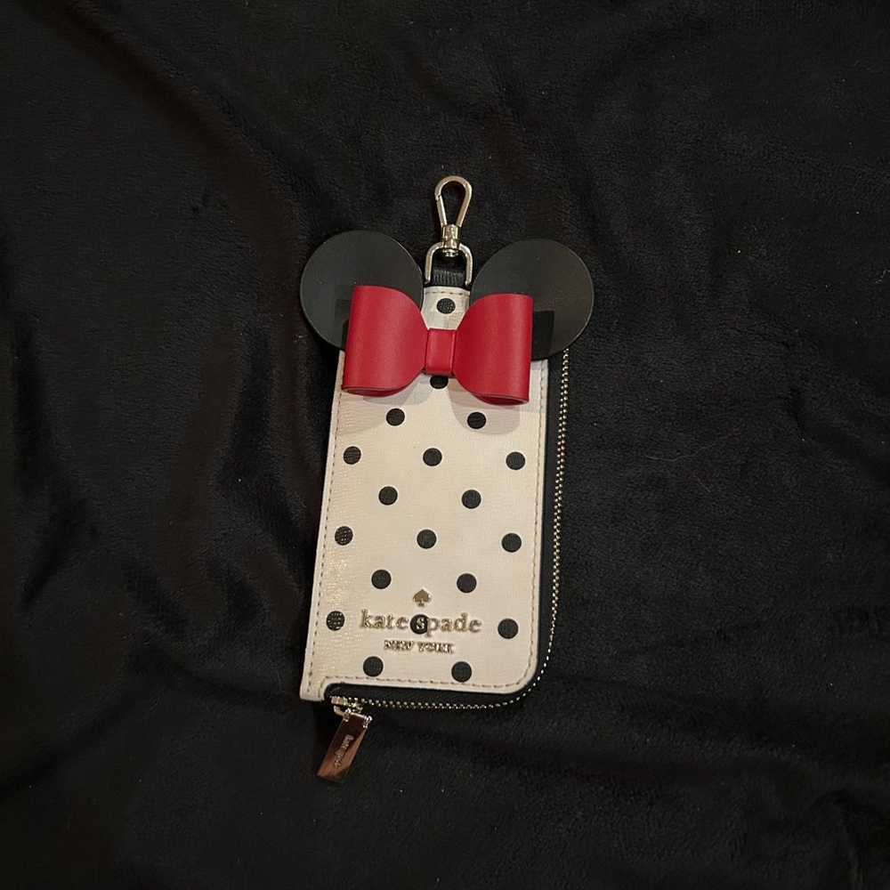 Disney Kate Spade Minnie Mouse Wallet, White & Black Polka Dot, Mouse Ears & Bow - Picture 3 of 4